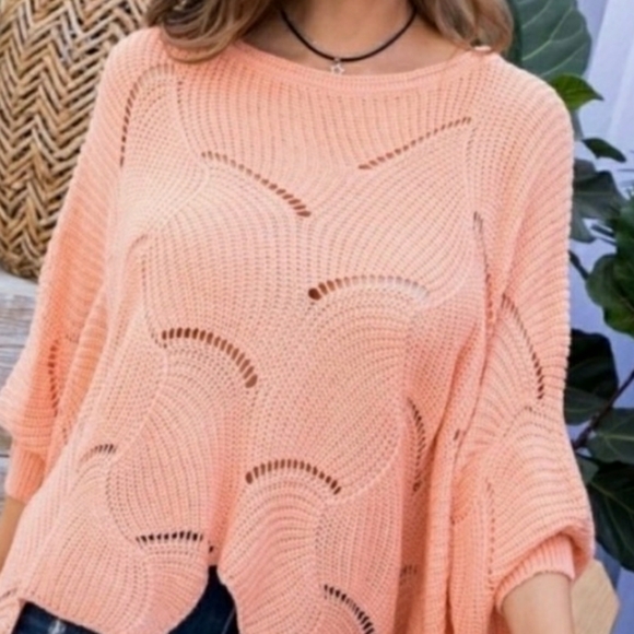 Sweaters - Coral Scalloped Lightweight Sweater